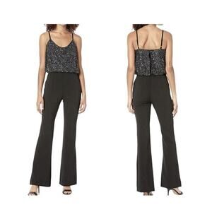 Parker Perth Black Womens Jumpsuit Size 10 Formal Sleeveless Sequin Cowl Neck